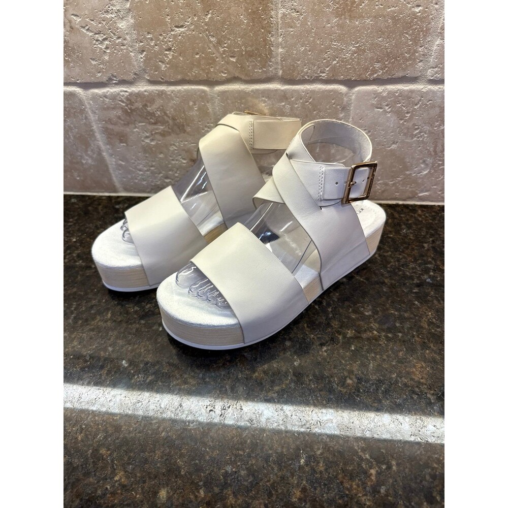 Kelsi Dagger Dunes Leather Platform Sandal Salt Gold Hardware Size 8 1/2 NEW - Picture 4 of 10